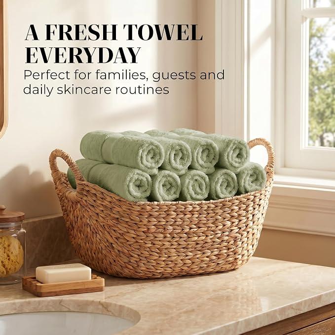 6 Piece Organic Cotton Luxury Bath Towel Set, 700 GSM Plush Long-Staple Bath Hand Wash Bundle, Soft Absorbent Quick-Dry Bathroom Towels, GOTS & Oeko-TEX Certified Hotel Spa Quality – Sage Green