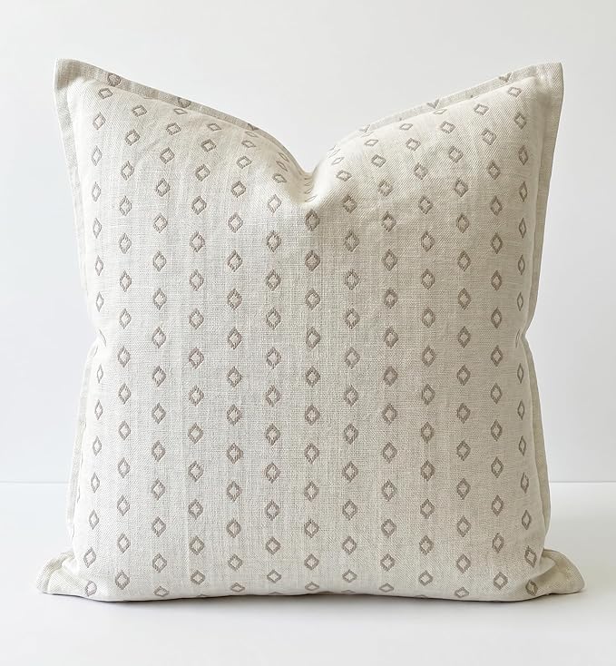SanVia Cotton Throw Pillow Covers 20x20 – Handwoven Jacquard Texture, Fade-Resistant, No Pilling – Hidden Zipper, Decorative Cushion Cover for Sofa, Couch, Bed – Insert Not Included (Geometric, White)