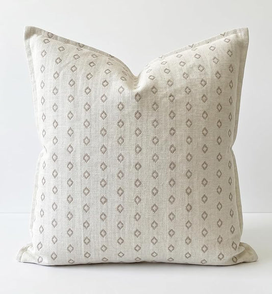 SanVia Cotton Throw Pillow Covers 20x20 – Handwoven Jacquard Texture, Fade-Resistant, No Pilling – Hidden Zipper, Decorative Cushion Cover for Sofa, Couch, Bed – Insert Not Included (Geometric, White)