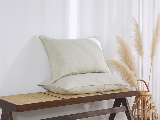 100% French Flax Linen Duvet Cover Set, Queen Size 90''x90'' 3 Pcs with 8 Corner Ties and Button Closure, Soft and Breathable for All Season (Natural Linen, Queen)