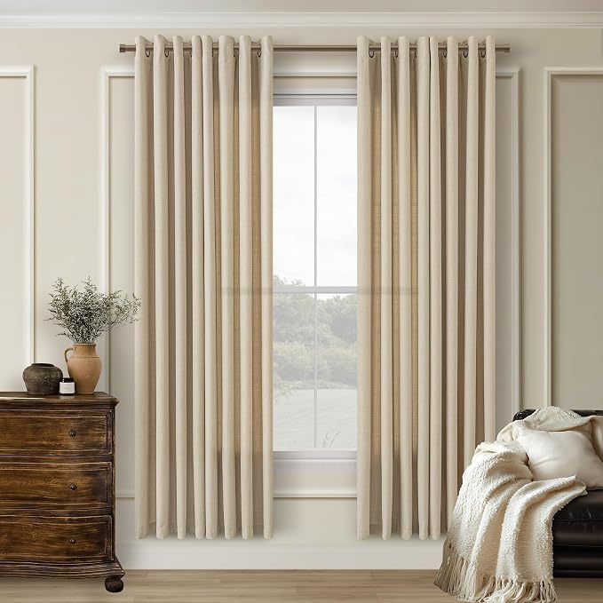 Oatmeal Sand Linen Curtains 72 Inch Length 2 Panels Set for Living Room Dining Grommet Flax Linen Drapes Semi Sheer Boho Farmhouse Neutral Country Window Curtains 72 Inches Long for Closet Bedroom
