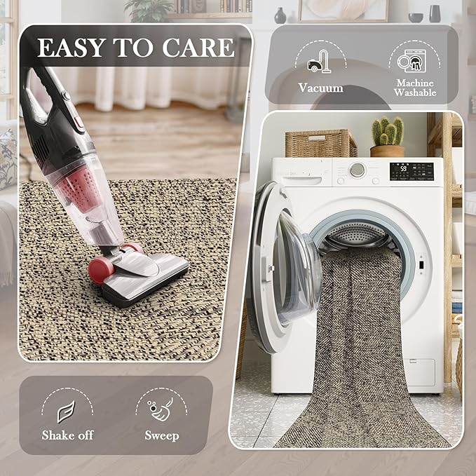 LEEVAN Hallway Runner Rug 12 ft, Cotton Woven Washable Runners Rug, Natural Braided Low Pile Kitchen Runner Rugs, Modern Bathroom Rugs Long Front Door Floor Carpet for Classroom