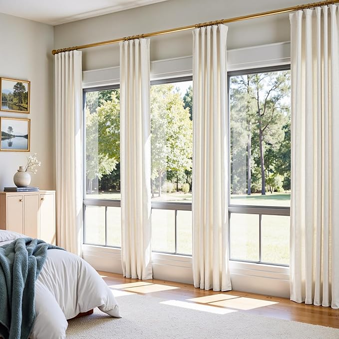 Linen Curtains for Living Room Bedroom 84 Inches Long Thick Linen Textured Beige Curtains Light Filtering Natural Semi Sheer Farmhouse Window Drapes, Country Rustic Drapes 2 Panels Back Tab/Rod Pocket