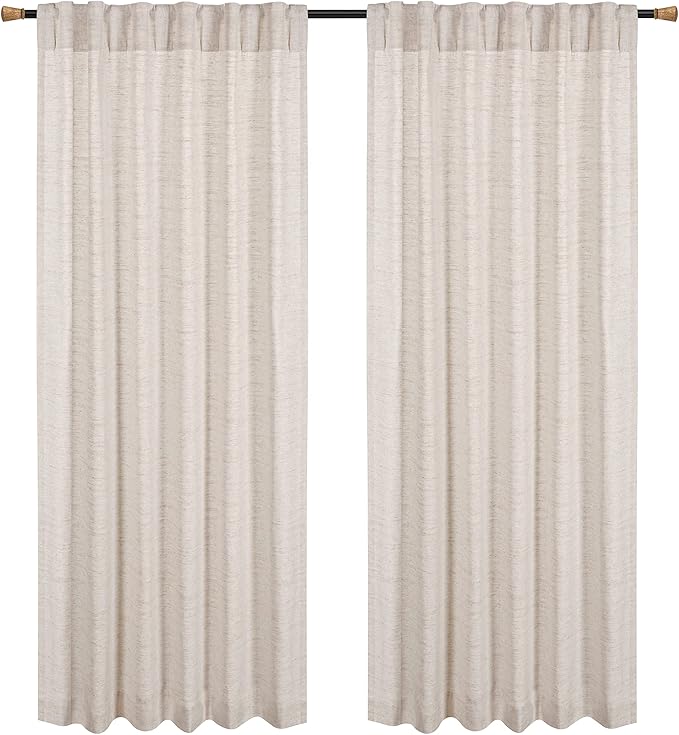 HOMIDATE Natural Textured Poly Flax Linen Curtain Panels, 50x108 Inches, Set of 2 - Living Room & Bedroom Drapes, Cotton Linen Flax Fabric for Christmas & Year-Round Style