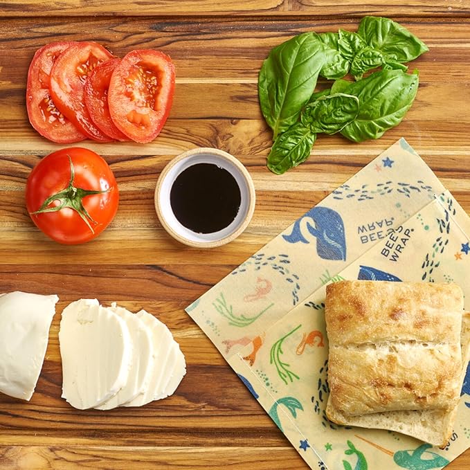 Bee's Wrap Beeswax Wraps for Food - 2 Pack of Assorted Beeswax Wraps - Snack Bag & Sandwich Wrap - Plastic Free Made in USA Reusable Natural Food Wrap - Under The Sea