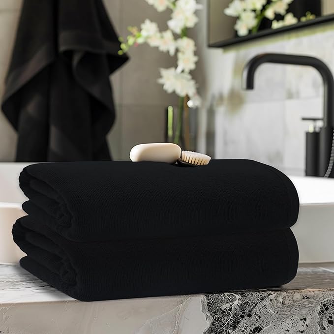 COTTON CRAFT Oversized Bath Sheets - 2 Pack Big & Tall 32 x 89 inches Bath Sheet Towels - 100% Ringspun Cotton 450 GSM Woven Terry XXL Absorbent Quick Dry Shower Spa Towel - Black