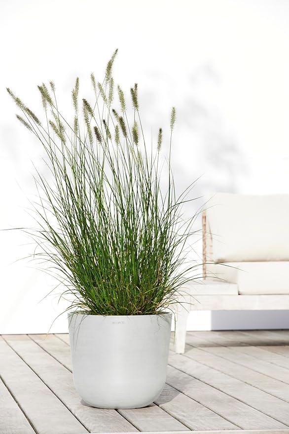 Ecopots Oslo Durable Modern Round Indoor/Outdoor Recycled-Based Composite Flower Pot Planter, Pure White, 14"