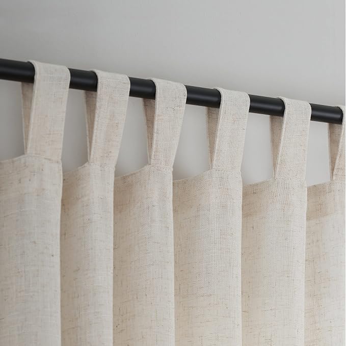 Natural Linen Semi Sheer Curtains Tab Top Light Filtering Elegant Curtains & Drapes for Living Room (Natural, 52" W x 96" L, Pack of 2)
