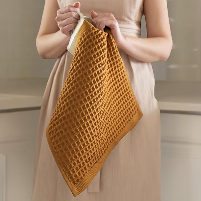 Waffle Washcloths Set of 8 Caramel Brown - Premium Quality 100% Turkish Cotton Face Washcloth, Soft Makeup Towel, Shower Cloth, Kitchen Towel (Caramel, Set of 8 Washcloths)