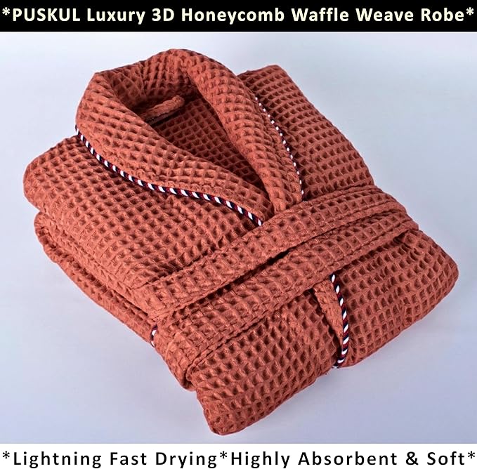 PÜSKÜL Luxury Waffle Robe for Women & Men - Natural 100% Turkish Cotton Bathrobe - Housecoat Womens & Housecoat Mens