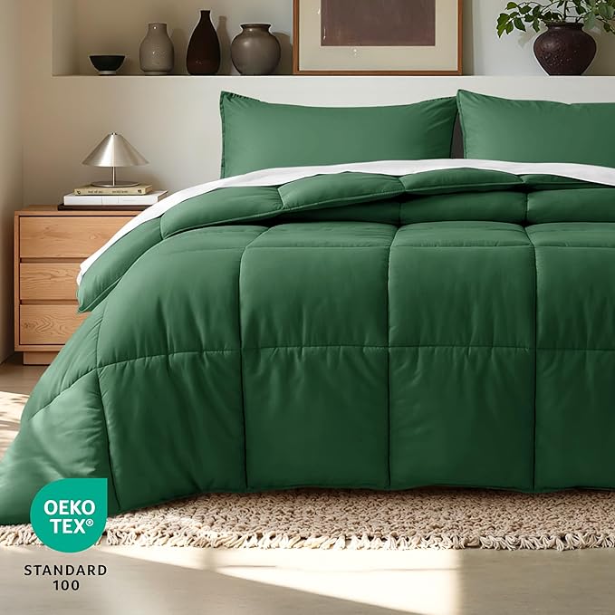 Bare Home Comforter Set - Oversized King Size - Ultra-Soft - Goose Down Alternative - Premium 1800 Series - All Season Warmth (Oversized King, Forest Green)