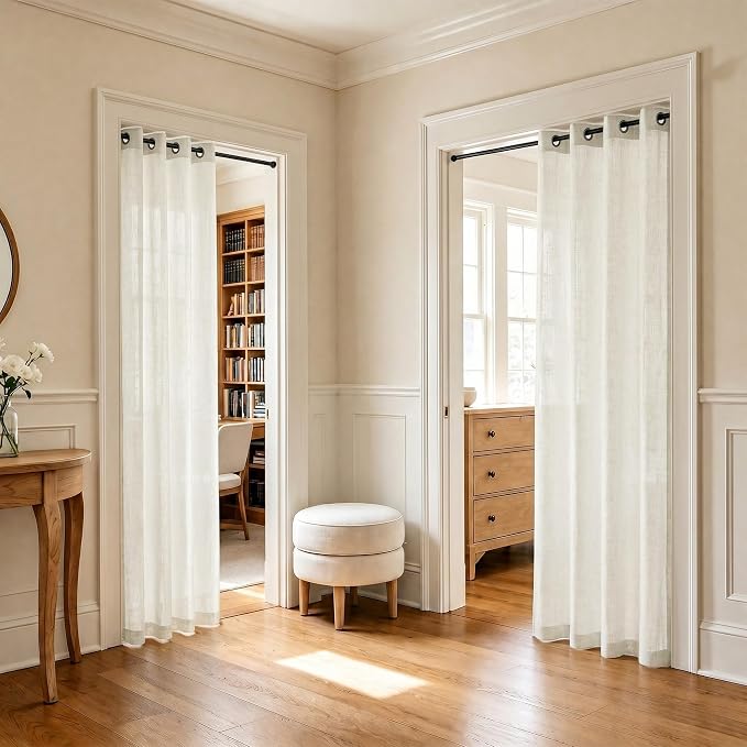 Pitalk Linen Grommet Curtains for Living Room 80 Inch Length Set of 2 Panels Semi Sheer Boho Farmhouse Neutral Cream Curtain Drapes Eyelet Top Ivory Living Room Curtains for Bedroom Window 52x80 Long