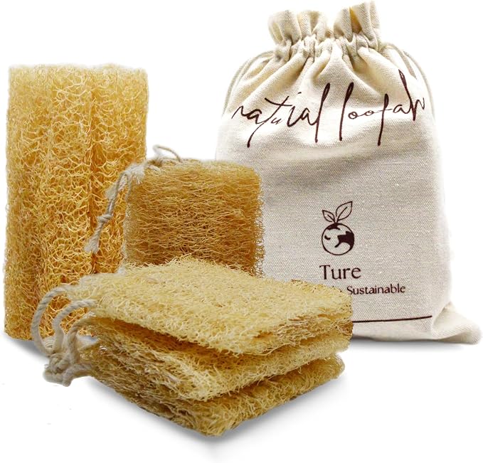 100% Natural Egyptian Loofah Sponge – Premium Exfoliating Body Scrubber for Shower, Deep Cleansing & Gentle Skin Exfoliation, Eco-Friendly & Biodegradable, Pack of 3