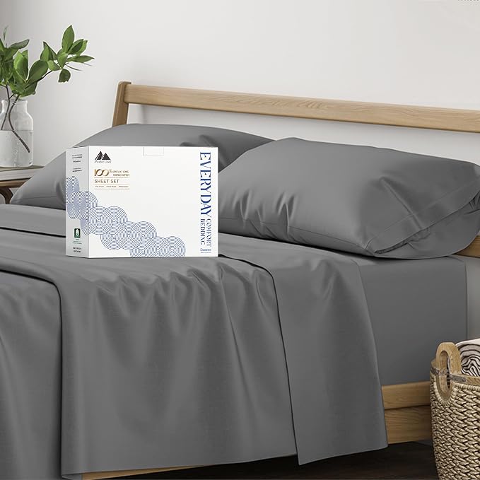 Mayfair Linen 100% Organic Cotton Sheets King Size - 4 PC Organic Cotton King Percale Weave Sheet Set, Soft, Cooling, Crisp & Breathable, 16" Deep Pocket Hotel Quality Bedding Set - Dark Grey
