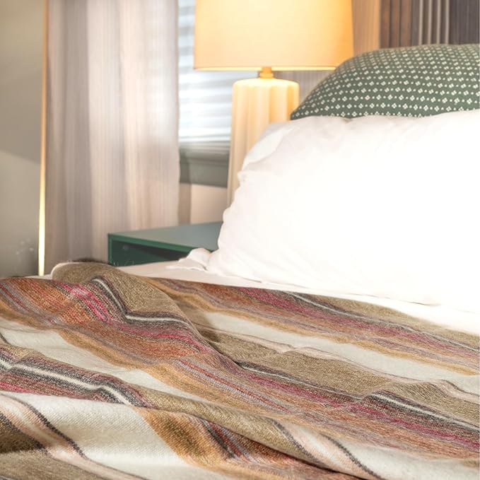 Alpaca Wool Throw Blanket | Warm, Ultra-Soft, 85" x 65" | Breathable, Non-Itchy Blanket-Throw | Hypoallergenic and Beautiful Fabric (Tropical Beige)