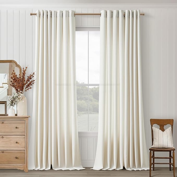 Natural Linen Curtains 86 Inch Length 2 Panels Set for Bedroom Dining Room Grommet Semi Sheer Thick Linen Drapes Boho Farmhouse Neutral Ivory Cream 86 Inch Long Curtains for Living Room 52x86