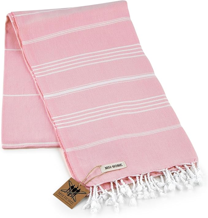 100% Organic Turkish Cotton Beach and Bath Towel, Peshtemal Towel Blanket, Quick Dry Sand Free, Oversized Light Compact, Diamond Weave, Prewashed, 71 x 39 Inches (Light Pink)