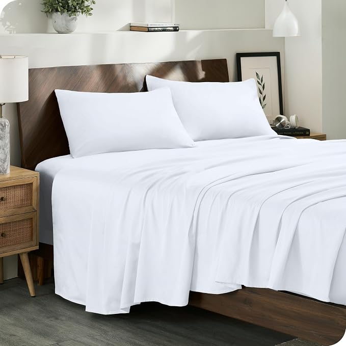 Bare Home 100% Organic Cotton King Sheet Set - 400 Thread Count - Smooth Sateen Weave - Breathable & Cooling - Hotel Luxury Set - Deep Pocket Bed Sheets (King, White)