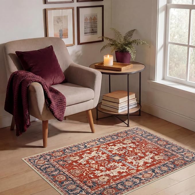 Keen Home Design 2x3 Rug - Machine Washable Entry Rug with Non-Slip Backing, Ideal for Enteryway, Kitchen, Bathroom, Laundry Room - Vintage, Easy Clean, Durable, Low Pile Rug - (2' x 3')