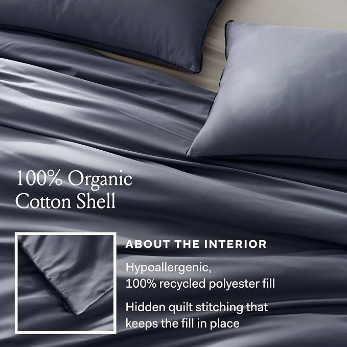 BOLL & BRANCH Signature Comforter Set - King/Cal King, Sageleaf - Duvet Insert and Cover in One Layer - Luxury Organic Cotton, Down Alternative, Hypoallergenic, All-Season - 1 Comforter and 2 Shams