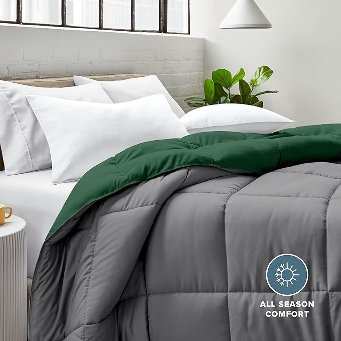 Bare Home King/California King Comforter - Reversible Colors - Goose Down Alternative - Ultra-Soft - Premium 1800 Series - All Season Warmth - Bedding Comforter (King/Cal King, Grey/Forest Green)