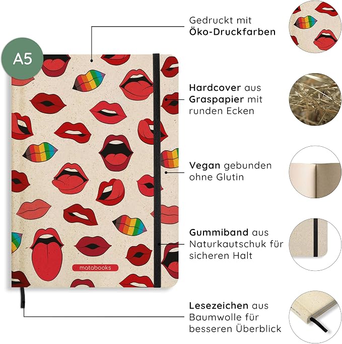 Sustainable and Vegan Notebooks A5 Made of Sweetgrass Paper, Nari, 138 Pages, Natural, Handmade, Made in Germany (Life)