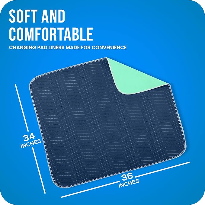 Utopia Bedding Washable Pee Pads for Dogs 34" x 36" (Pack of 4), Waterproof Incontinence Bed Pads for Adults, Elderly and Kids, Heavy Absorbency Pet Training Pads for Sofa and Couch (Navy, Green)