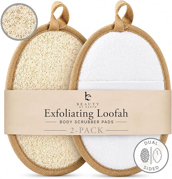 Exfoliating Loofah Sponge Body Scrubber - Pack of 2 Natural Loofah Sponges, Shower Body Exfoliator Scrubbing Pads for Removing Dead Skin