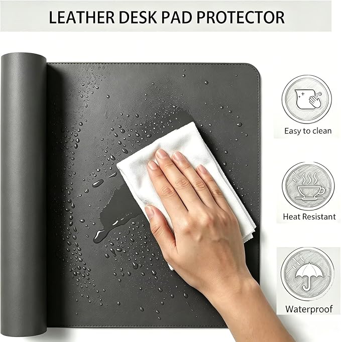 Desk Mat 27.5" x 47.5", PU Leather Table Pad Protector, Non-Slip Large Mouse Mat for Desktop, Waterproof Computer Surface, Office Desktop Cover for Keyboard Mouse, Workspace Writing Pad