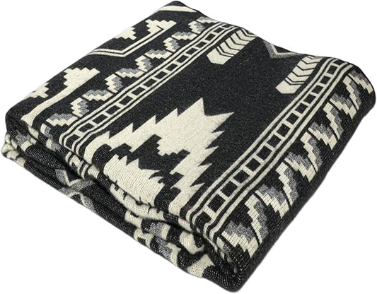 Alpaca Wool Throw Blanket, Native Design Wool Blanket, Throw Aztec Pattern Alpaca Wool Throw Blanket (Black, Throw 78"x48")