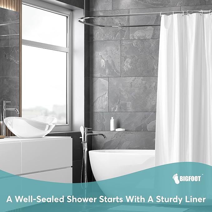 BigFoot Shower Curtain – 72 x 84 PEVA Premium Shower Curtain with Rustproof Metal Grommet and 3 Magnetic Weights – Odor Free and Compatible with Standard Showers, Clear