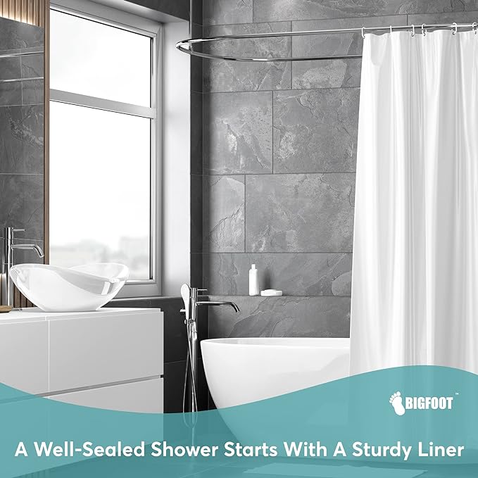 BigFoot Shower Curtain Liner – 72 x 72 PEVA Light Weight Shower Curtain with 12 Rustproof Metal Grommet and 3 Magnetic Weights – Odor Free and Compatible with Standard Showers, Clear