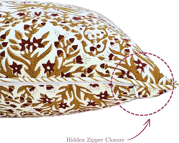 ATOSII Block Print Boho Throw Pillow Covers, 20 X 20, Set of 2, Decorative Couch Pillows for Living Room, 100% Cotton Canvas Acccent Pillows, Christmas Thanksgiving Fall Preppy Throws - Nargis Cider