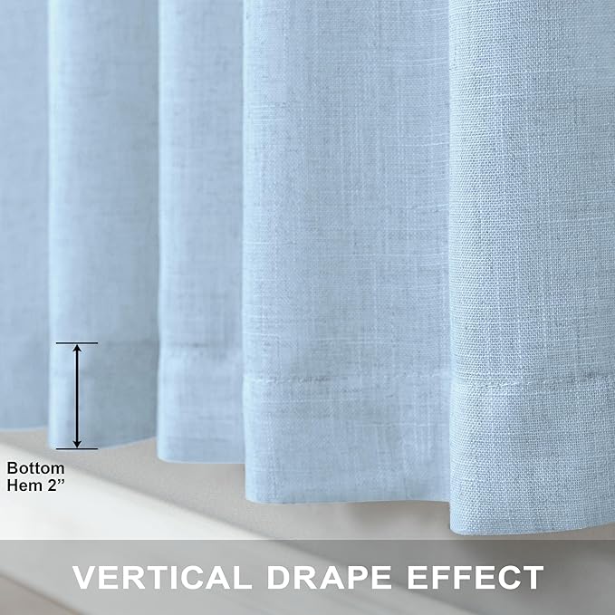 Light Blue Curtains 96 Inches Long for Living Room Back Tab Linen Light Filtering Modern Farmhouse Coastal Decor Baby Blue Cotton Textured Gauze Curtains for Dining Room Bedroom 52x96 Length Pale Blue