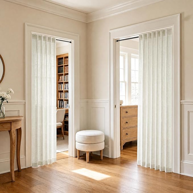 Pitalk Cream Curtains 78 Inches Long for Sliding Glass Door 2 Panels Set Rod Pocket Modern Farmhouse Semi Sheer Natural Linen Drapes Ivory Colored Curtain for Living Room Pinch Pleated Look 78 Length