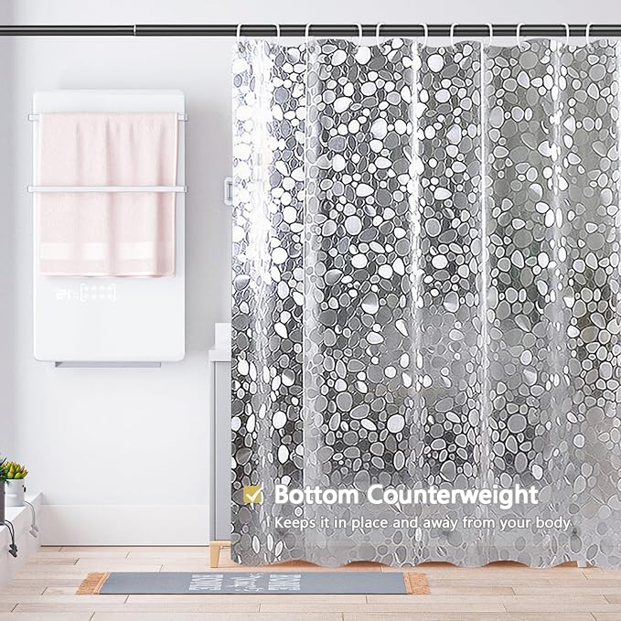 Shower Curtain Liner, Waterproof EVA 3D Shower Curtains with Duty Heavy Bottom Magnets and Rust Proof Grommets, Weighted Shower Liner for Shower Stall, Bathtubs