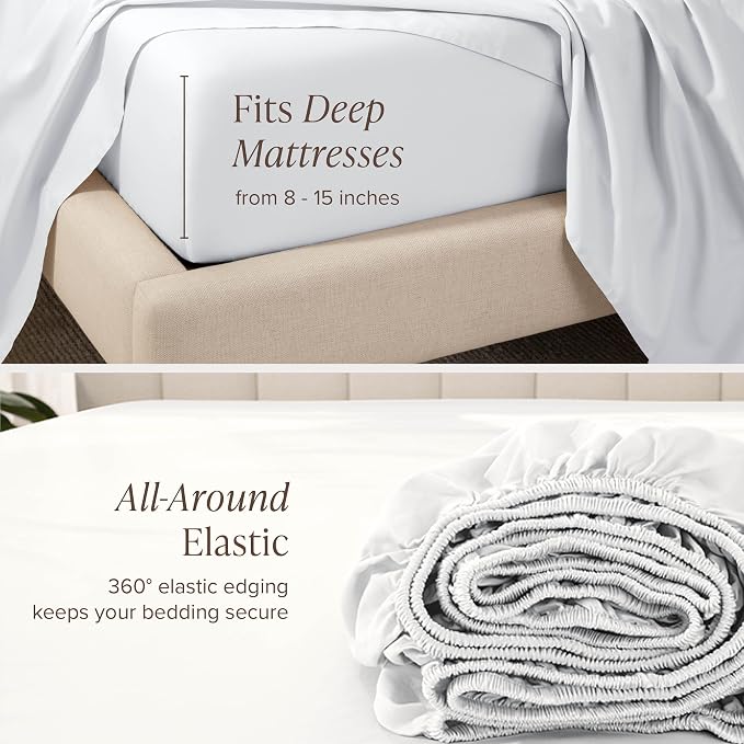 Bare Home 100% Organic Cotton Split King Sheet Set - 400 Thread Count - Smooth Sateen Weave - Breathable & Cooling - Hotel Luxury Set - Deep Pocket Bed Sheets (Split King, White)