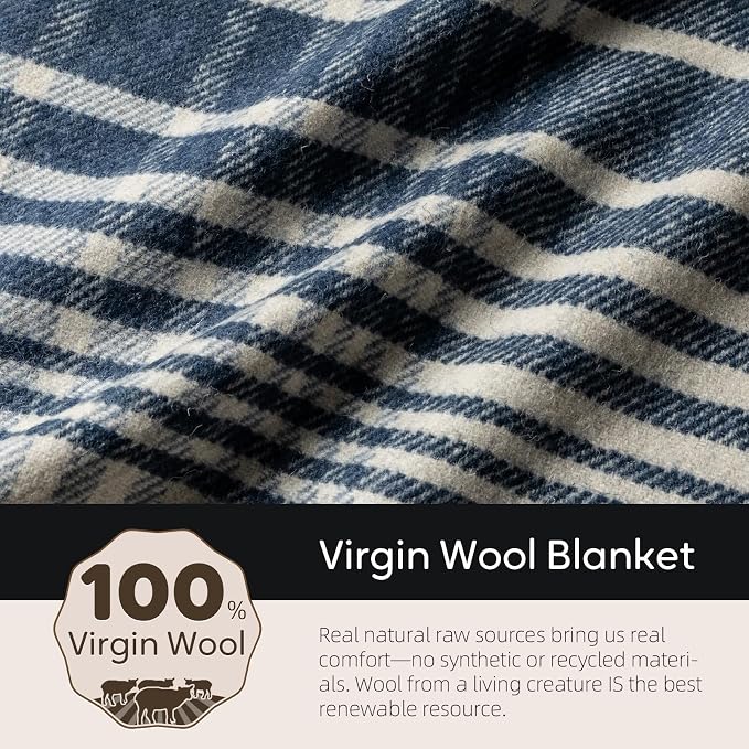 Molithe 100% Wool Blanket, 62" x 86", Warm, Thick, Washable, Military | Great for Camping, Outdoors, Sporting Events, Survival Kits Seablue