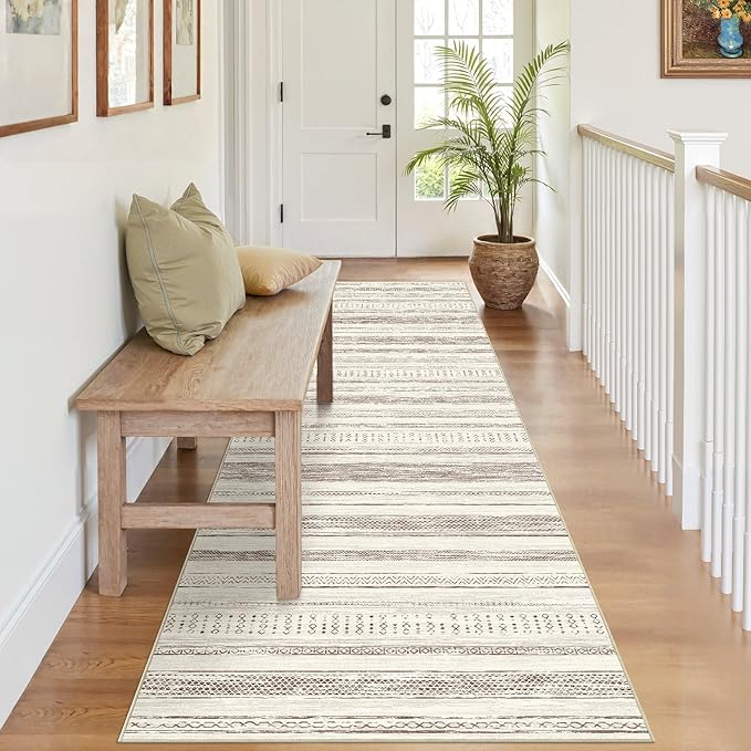 Tortania Area Rug 3x8 Runner Rugs - Washable Soft Neutral Boho Moroccan Farmhouse Rug Indoor Floor Carpet for Living Room Bedroom Kitchen Entryway Under Dining Table Home Office Decor - Beige