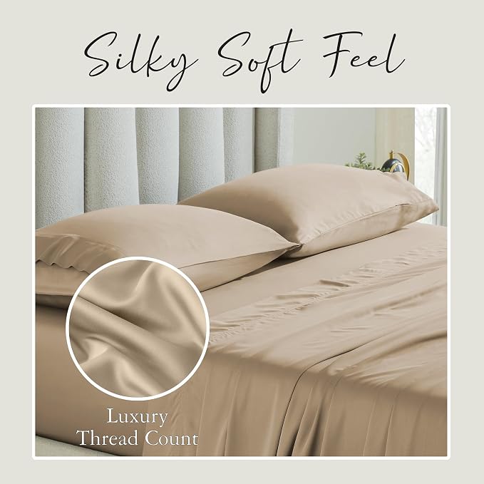 KARISSA MAE Pure Viscose from Bamboo Queen Size Pillowcase Set | 100% FSC Certified | Luxuriously Soft | Cooling | [Wheat]