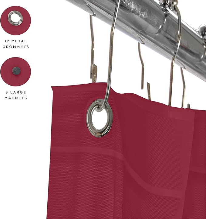 Bath Bliss Heavy Shower Curtain Liner, 12 Rust Resistant Metal Grommets, 3 Weighted Magnet Hem, Burgundy