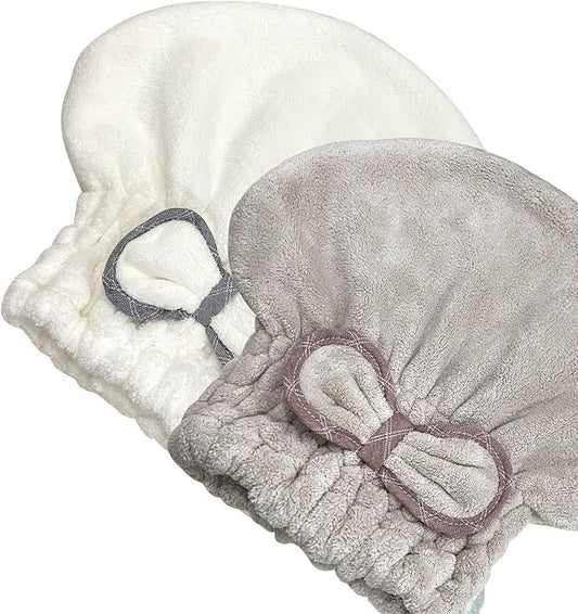 Jseng 2PC Microfiber Hair Drying Caps Large, Extreme Soft & Ultra Absorbent, Fast Drying Turban Hair Wrap Towels Thick Fluffy for Women