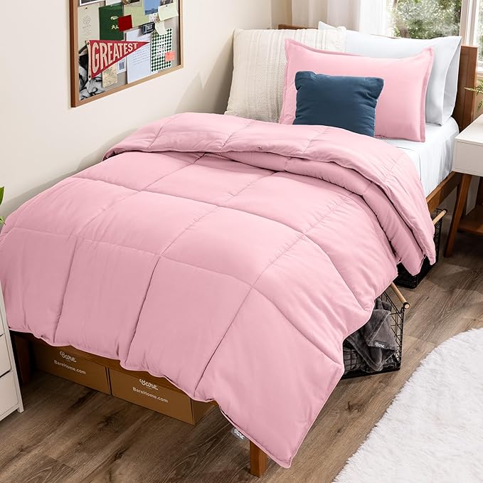 Bare Home Comforter Set - Twin/Twin Extra Long Size - Ultra-Soft - Goose Down Alternative - Premium 1800 Series - All Season Warmth (Twin/Twin XL, Light Pink)