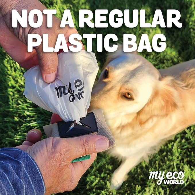 MyEcoWorld® Compostable Pet Poop Bags - Made with Corn and Other Certified Compostable Materials - 60 Bags - 4 Roll - Extra Strong - Leak Proof - Unscented - Easy to Open