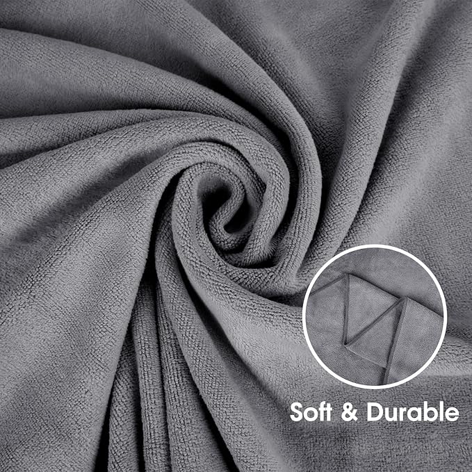JML Large Microfiber Bath Towels Set 6 Pack (30" x 60") - Soft, Absorbent, Quick Drying Bathroom Towel with Hanging Hook for Adult, Swim, Gym, Spa, Fitness, Sports, Yoga, Grey