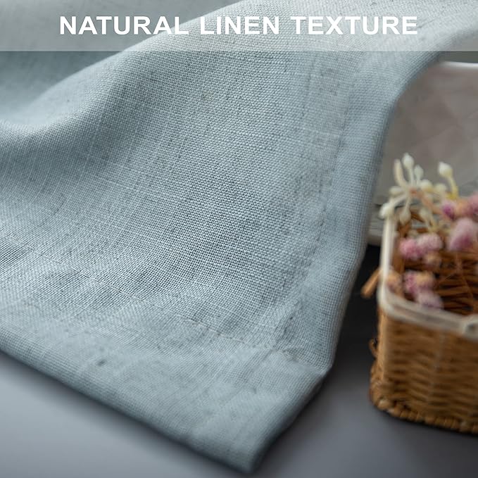 Seafoam Curtains 38 Inch Width for Kitchen 2 Panel Back Tab Rod Pocket Semi Sheer Linen Short Cafe Tier Blue Green Curtains for Bathroom Small Windows Basement Laundry Coastal Beach Wide 38x45 Length