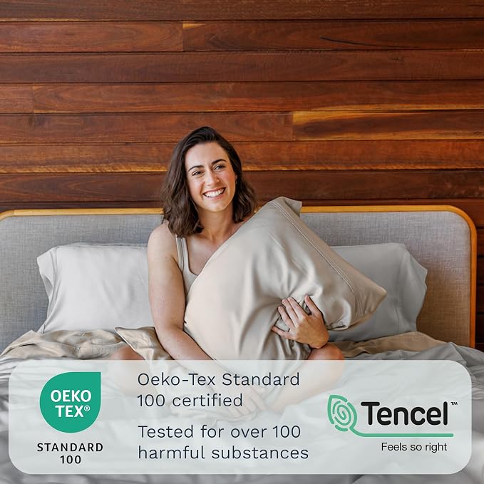 Olive + Crate Tencel Eucalyptus Pillowcases - 100% Tencel Lyocell Cooling Pillow Cases for Hot Sleepers - Hypoallergenic, Moisture-Wicking, Silk Alternative, Vegan - Queen Size Set of 2 [Gray Mist]