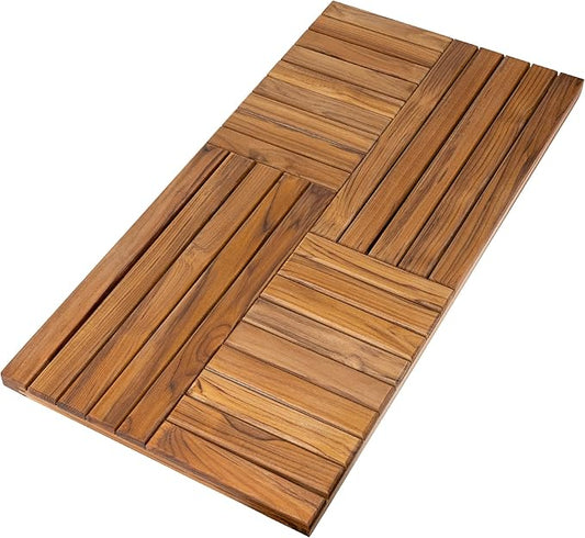 Utoplike Teak Wood Bath Mat, Extra Large Shower Mat for Bathroom, 40 x 20 inch Non Slip Wooden Floor Sturdy Mat for Inside Shower Luxury Spa Home or Outdoor