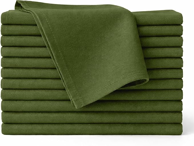 Cloth Napkins Set of 12, 100% Cotton Fabric Reusable Dinner Napkins, 18 x 18 Inch Washable Table & Kitchen Napkins for Everyday Dining, Entertaining, Home & Restaurant Use, Moss Green