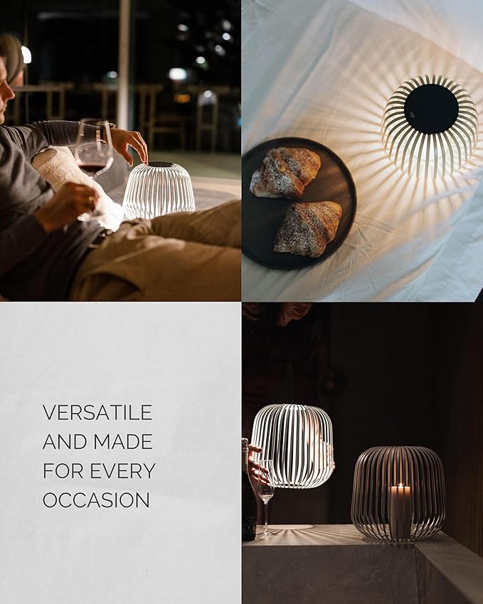 LUUK Studio SOLIS Wireless Solar LED Mood Light, Warm White, 3 Level Dimmable, Indoor Table Lamp, Outdoor Lantern, USB-C Rechargeable, Patio, Bedroom, Contemporary Minimalist Design, Warm Gray, Size S